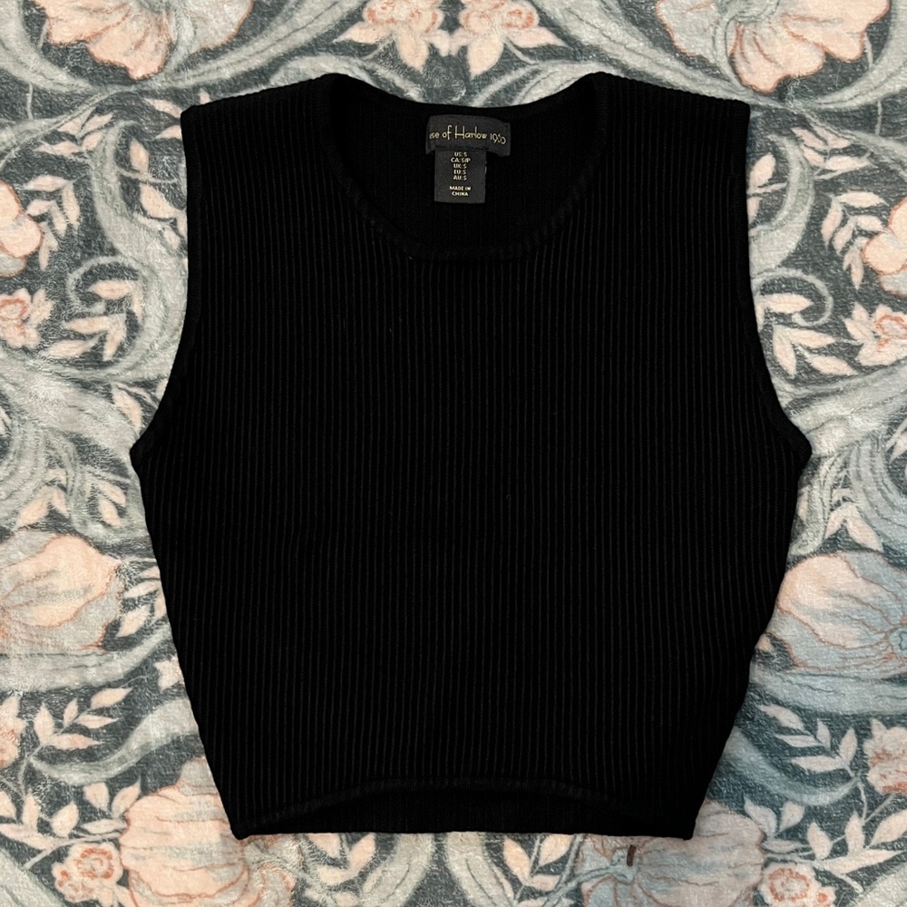 House of Harlow 1960 Black Ribbed Crop Top